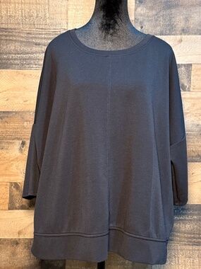 Cable & Gauge Women's Black Dolman 3/4 Shirt Blouse Lightweight Sweatshirt 1X